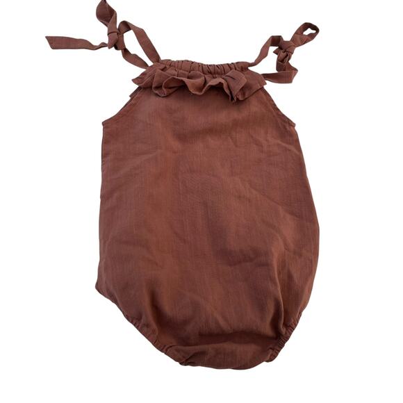 Hadas Baby Girl Summer Brown Linen Blend Ruffled Romper 12-18 Months - Picture 5 of 6